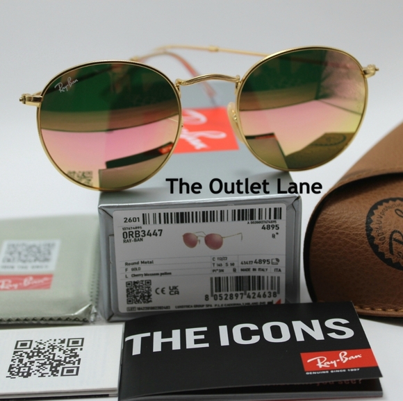 Model Display RayBan Round Metal Pink Mirror RB3447 Reflective - Picture 2 of 16